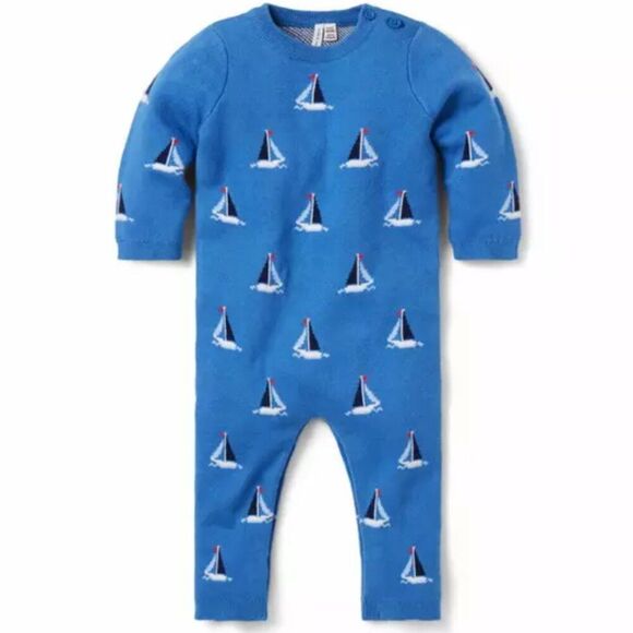 Janie and Jack 100047835 Blue Baby Sailboat Sweater One-Piece size 0-3 m NWT - Picture 1 of 9